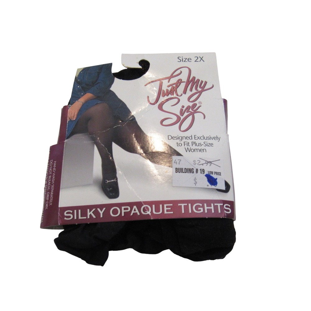 Just My Size‎ Silky Opaque Tights Black Plus Size 2X Vintage J502X New